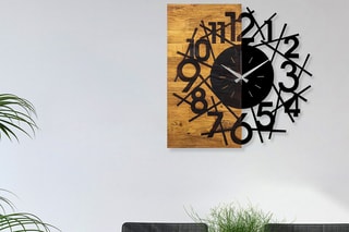 Horloge murale Wooden Clock - 59 x 58 cm - Noir et naturel