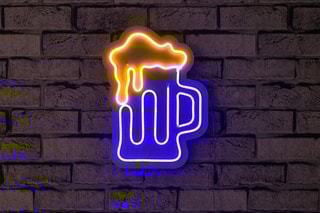 Néon mural LED Beer Glass - Bleu et jaune