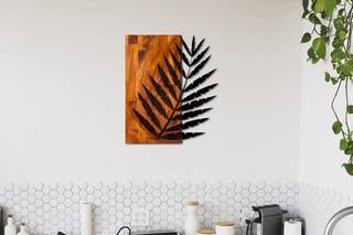 Décoration murale en bois Fougère - 50 x 58 cm - Naturel et noir