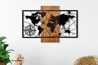 Décoration murale en bois World Map - 84 x 57 cm -  Noir et naturel