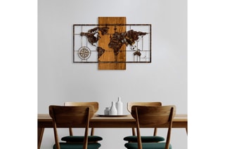 Décoration murale en bois World Map With Compass - Noir