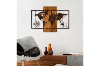Décoration murale en bois World Map With Compass - Noir
