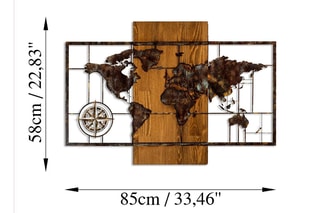 Décoration murale en bois World Map With Compass - Noir