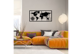 Décoration murale World Map Metal Decor - Noir
