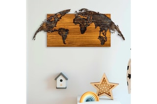 Décoration murale en bois World Map - Noir et naturel