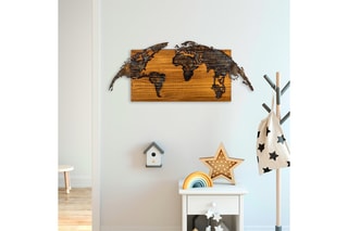 Décoration murale en bois World Map - Noir et naturel