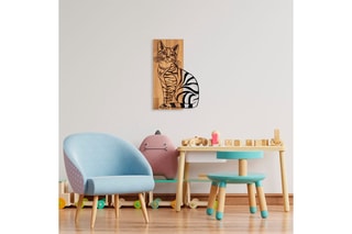 Décoration murale chat en bois - Noir et naturel