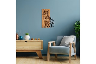 Décoration murale chat en bois - Noir et naturel
