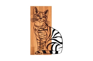 Décoration murale chat en bois - Noir et naturel