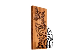 Décoration murale chat en bois - Noir et naturel