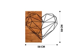 Décoration murale en bois Heart - 58 x 58 cm - Naturel et noir