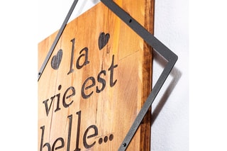 Décoration murale en bois La Vie Est Belle - 54 x 54 cm - Naturel et noir