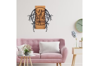 Décoration murale oiseaux amoureux en bois - 63,3 x 65 cm - Noir et naturel