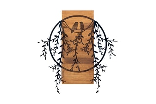 Décoration murale oiseaux amoureux en bois - 63,3 x 65 cm - Noir et naturel