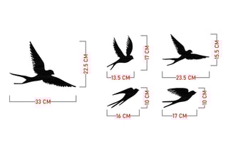 Décoration murale 5 oiseaux - 33 x 22,5 cm - 13,5 x 17 cm - 16 x 10 cm - 23,5 x 15,5 cm - 17 x 10 cm - Noir