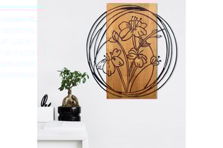 Décoration murale en bois Orchid - 55 x 57,5 cm - Naturel et noir