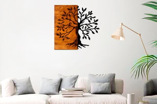 Décoration murale en bois Agac - 58 x 58 cm - Naturel et noir