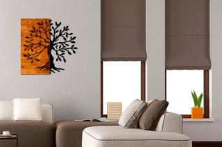 Décoration murale en bois Agac - 58 x 58 cm - Naturel et noir