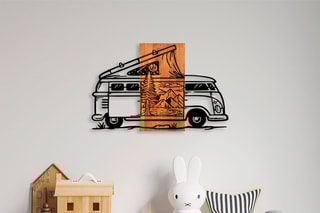 Décoration murale Caravan Holiday en bois - 90 x 58 cm - Naturel et noir