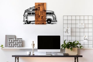 Décoration murale Caravan Holiday en bois - 90 x 58 cm - Naturel et noir