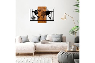 Décoration murale World Map With Compass - 85 x 58 cm - Naturel et noir