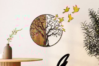 Décoration murale en bois - 92 x 71 x 3 cm - Naturel et noir