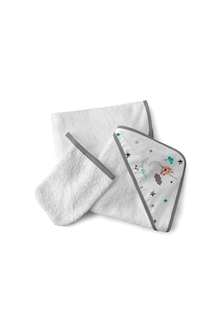 Sortie de bain et gant de toilette - Blanc et gris