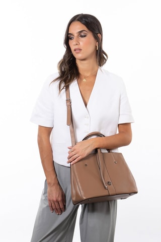 Sac à main en croûte de cuir Mizan - Marron clair