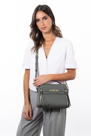 Sac bandoulière en cuir Corner - Gris et vert
