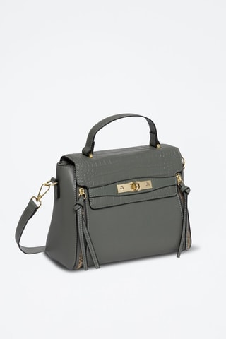 Sac bandoulière en cuir Corner - Gris et vert