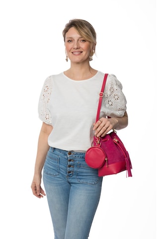 Sac seau en cuir Pochon - Fuchsia