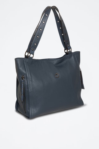 Sac porté épaule en cuir Valois - Bleu marine