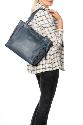 Sac porté épaule en cuir Valois - Bleu marine