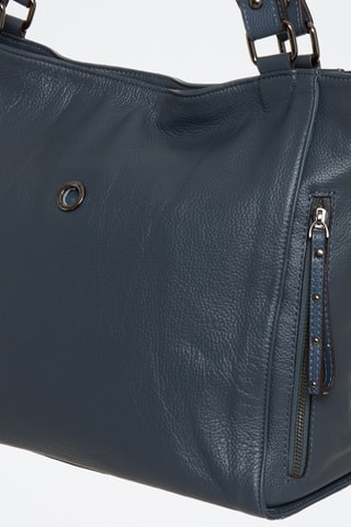 Sac porté épaule en cuir Valois - Bleu marine