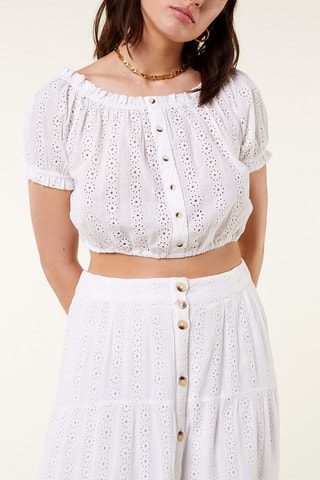 Crop top met Engelse borduursels - Wit