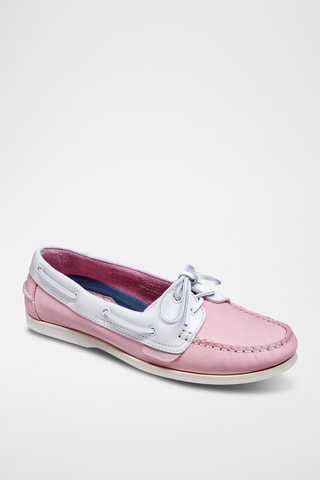Chaussures bateau en cuir de veau Cleo - Rose et blanc