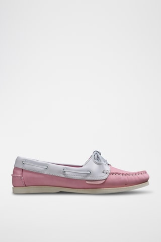 Chaussures bateau en cuir de veau Cleo - Rose et blanc