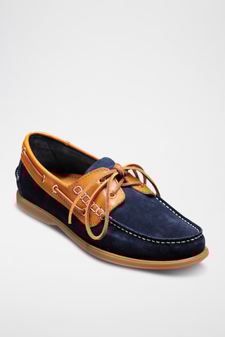 Chaussures bateau en cuir Wallis - Bleu marine et marron