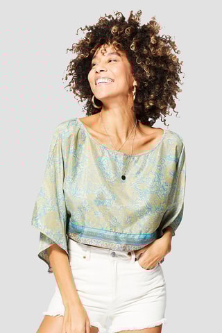 Top - Beige et turquoise