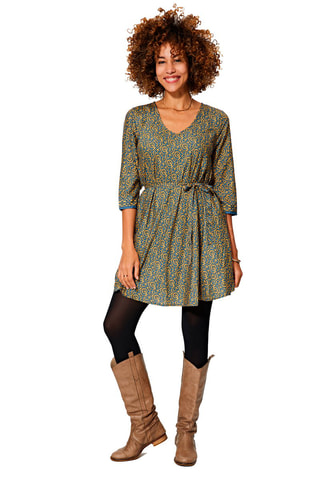 Robe patineuse Bleu foncé et moutarde