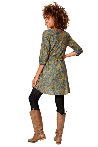 Robe patineuse Bleu foncé et moutarde