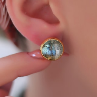 Brincos - Latão banhado a ouro e labradorite
