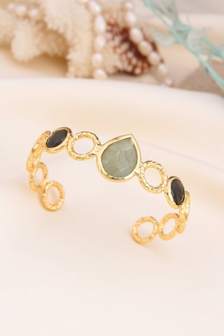 Pulseira rígida - Banhado a ouro amarelo, labradorites e prehnite