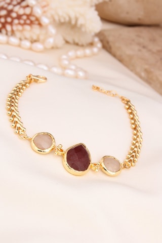 Pulseira - Banhado a ouro amarelo e quartzo morango