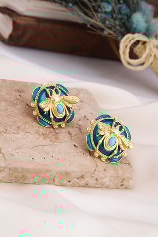 Brincos - Turquesa e dourado
