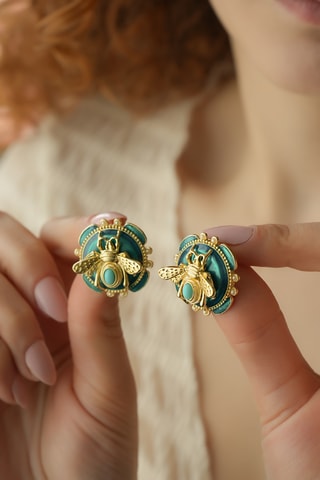 Brincos - Turquesa e dourado