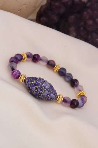 Pulseira - Banhado a ouro amarelo, ágatas e hematites
