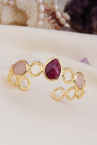 Pulseira rígida - Banhado a ouro amarelo, quartzo e ágata