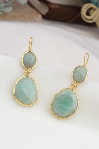 Brincos - Banhado a ouro amarelo e amazonites