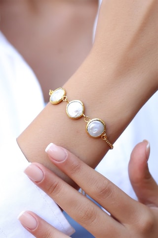 Pulseira folheada a ouro fino amarelo - Pérolas de cultura